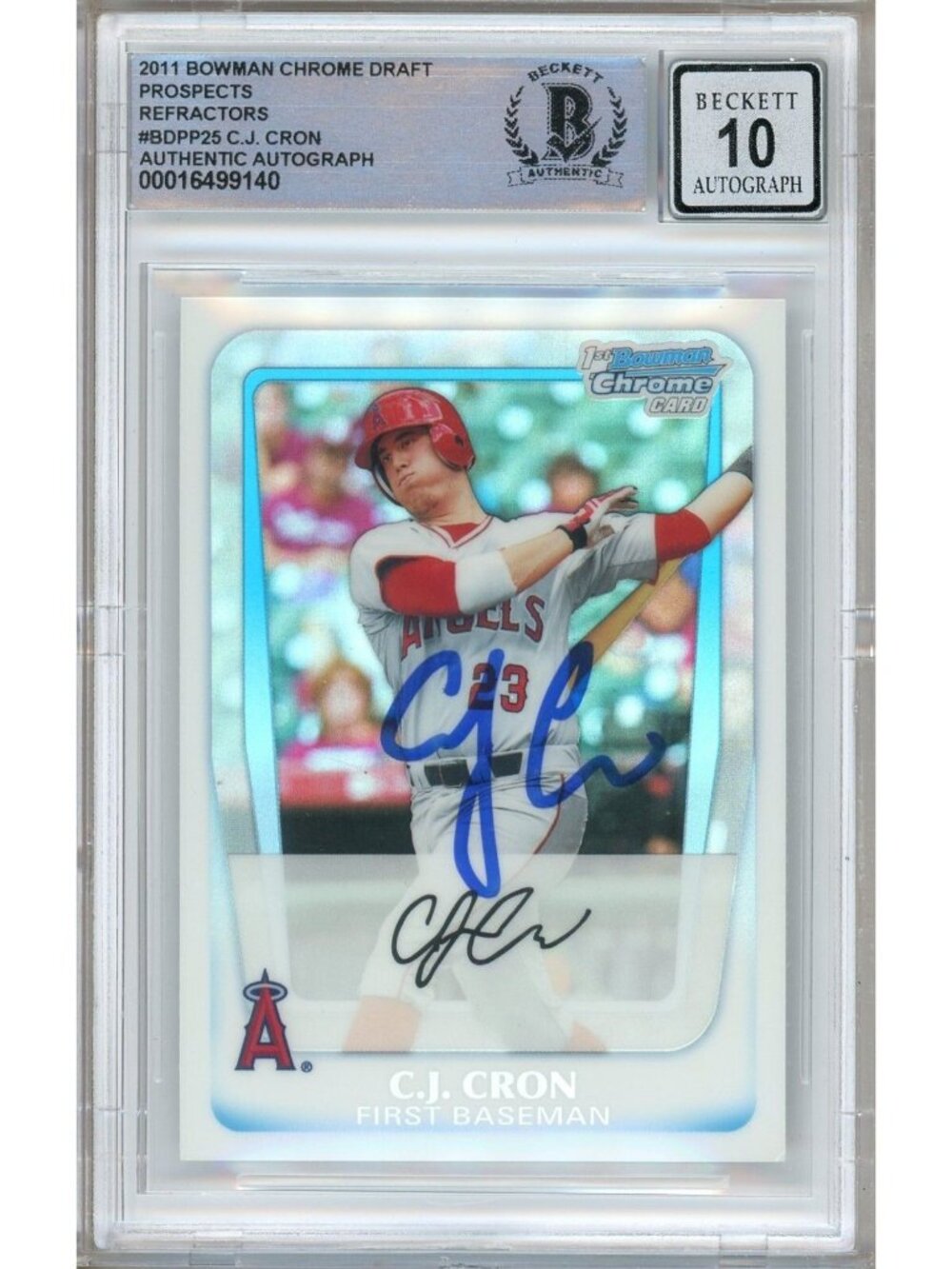 CJ Cron Signed 2011 Bowman Chrome Refractor BDPP25 Angels BGS Auto 10 Slab